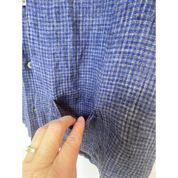 Baird McNutt Men's Linen Mini Check Button-Up Summer Vacation Cruise Shirt - L - Picture 7 of 7